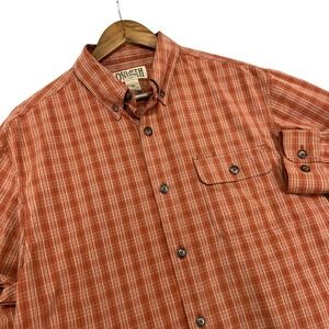 Duluth Trading Co. Mens Plaid Button Up Shirt Long Sleeve‎ Casual Orange Outdoor